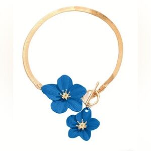 🦋🦋🦋BIGOHO🦋🦋🦋Gold Bracelet with Blue Floral Accents